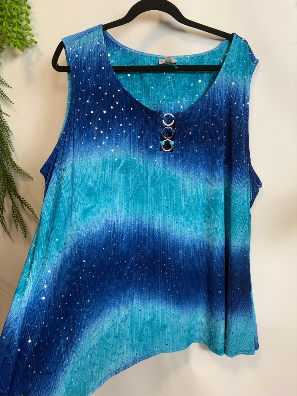 Avenue Blue Teal Ombre Tank with Silver Ring Accents